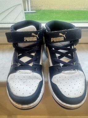 Puma Kids White and Navy High-Top Sneakers with Strap